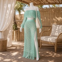 Nieuwe Dames Sexy Tweedelige Rok Set Kwastje Cover Bikini Strandjurken Plus Size Doorzichtige Badmode