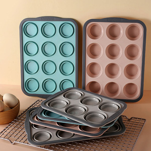 Silicone Cake Mold 6 And 12 Cavity <b>Baking</b> Pan For Muffins Cupcakes <b>Oven</b> Safe Rectangle Shape With Metal Frame - Product Image 1