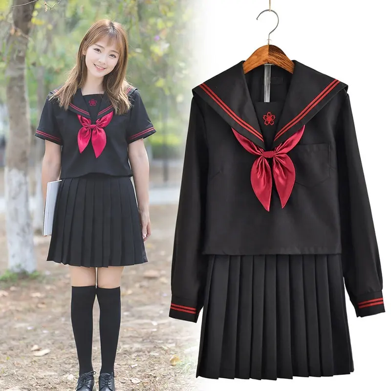 Koreanische japanische Mädchen Schuluniformen Schwarz Harajuku Japan Kleidung Matrosen anzug Set Marine Anime Uniform Cosplay Kostüme