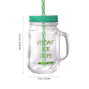 Vente en gros, promotion, bocaux en <span class=keywords><strong>verre</strong></span> de 16 oz <span class=keywords><strong>avec</strong></span> poignée bon marché pour fruits, café, eau potable, <span class=keywords><strong>avec</strong></span> <span class=keywords><strong>paille</strong></span>, couvercle et poignées, tasse en <span class=keywords><strong>verre</strong></span> - Product Image 2
