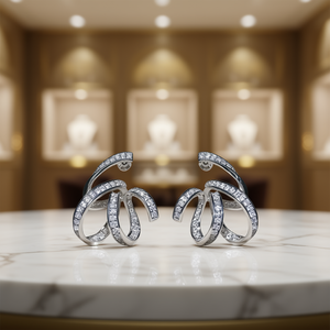 Orecchini a polsino di lusso in oro bianco con strass di cristallo dal design geometrico per donna, gioielli da festa, montatura a canale in argento 925 - Product Image 2