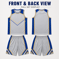 Seragam Basket Bentuk V Warna Perak Biru Emas Kustom, Set Jersey dan Celana Pendek Bahan Mesh Bernapas untuk Turnamen Bola Basket Universitas