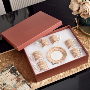 Bestselling Classic Ceramic Bone China Eco-Friendly 6 <b>Cup</b> 6 <b>Saucer</b> Family Afternoon Tea Coffee Set Business Gift Box Customized - Product Image 1