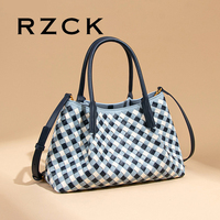 RZCK tas Tote kotak-kotak wanita, tas selempang tekstur Niche anyaman wanita elegan dan sederhana, tas temperamen serbaguna, kantung utama Pour Femme musim gugur