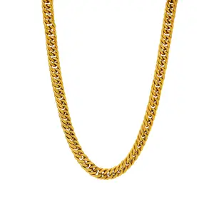Vendita calda guangzhou gioielli di moda semplice oro placcato 18K collana in acciaio titanio cubano catena a maglie per gli uomini e le donne