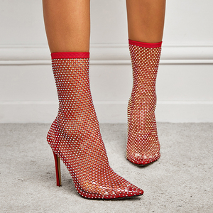 Zapatos Mujer Talons Botine Femme New Sexy 2025 Stiletto Rhinestone Sheet Mesh <b>Socks</b> 35-42 Size Women <b>Boots</b> - Product Image 4