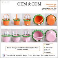 Panier en corde de coton Lapin de Pâques moderne avec poignée rose et orange en relief, pour la chasse aux œufs, les cadeaux, le rangement de jouets pour enfants, la décoration intérieure et les fêtes de printemps