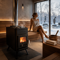 Kompor Kayu Sauna Lipat Portabel Warmfire 8KW 430 Stainless Steel dengan Cerobong Panjang untuk Tenda Sauna Luar Ruangan dan Berkemah