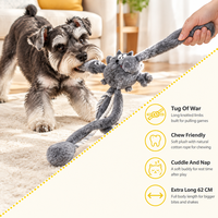 Jouet pour chat et chien en peluche 2-en-1 personnalisé avec logo OEM/ODM, avec corde en coton amovible pour jeu de la corde, jouet à mâcher 62 cm pour chiens de taille moyenne