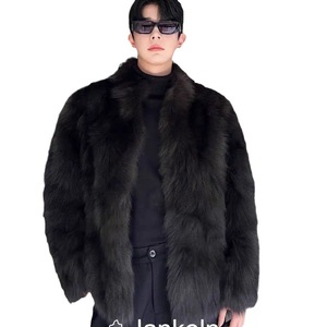 Cappotto Invernale <span class=keywords><strong>da</strong></span> <span class=keywords><strong>Uomo</strong></span> in Finta Pelliccia di <span class=keywords><strong>Visone</strong></span> e Volpe con Collo Alto, Nero - Product Image 5