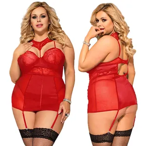 Comeondear büyük boy kırmızı yarım fincan backless shapewear bodysuit jartiyer kemer setleri dantel şeffaf seksi iç çamaşırı satıcı toplamak