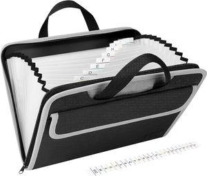 File Organizer with Hidden Handle, Expanding File Folder with Zipper Portable Fabric Document Organizer