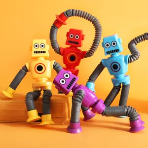 Pop Tubes Robot 2024 Wholesale Led Light Up Sensory Fidget Robot Toys Pop Tubes Robot For Kids