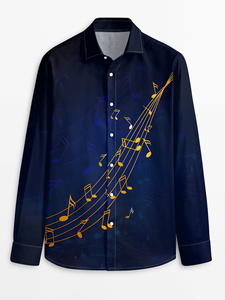 <span class=keywords><strong>Camicia</strong></span> da uomo <span class=keywords><strong>blu</strong></span> in raso a maniche lunghe con stampa note musicali, elegante, casual, formale, abbottonata, traspirante, taglia XL, con cappuccio, a tema musicale - Product Image 3