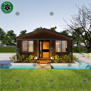 Casa prefabricada de acero ligero con revestimiento de ranuras verticales, cabina modular con techo a dos aguas para habitación de huéspedes de resort. - Product Image 4
