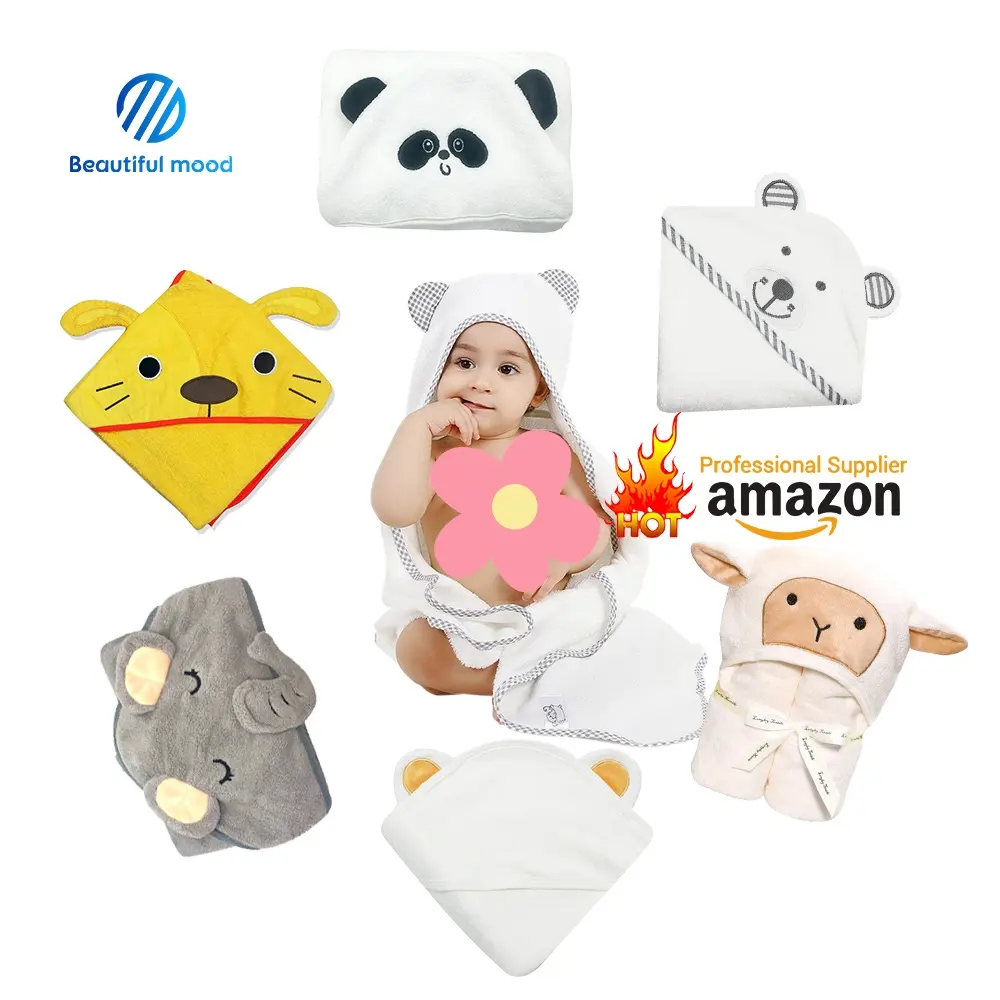 Best sale super breathable custom animal face design eco-friendly bamboo baby bath hooded towel