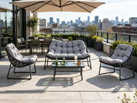 Ensemble de meubles de patio modernes pour l'extérieur, 4 pièces, ensemble de conversation en rotin tressé avec coussins et table basse en verre pour jardin, balcon