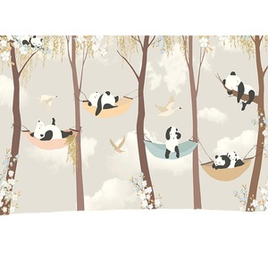 Handbemalte Karikatur Tiere <span class=keywords><strong>Panda</strong></span> Tiere Schlafzimmer Wohnzimmer Fernseher-Hintergrund Wand Pvc-Wandbild - Product Image 4