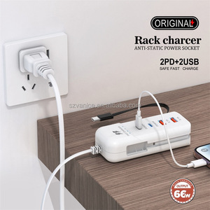 Caricatore Super Veloce 66W con <span class=keywords><strong>2</strong></span> Porte Type-<span class=keywords><strong>C</strong></span> + <span class=keywords><strong>2</strong></span> USB, Hub di Ricarica USB-<span class=keywords><strong>C</strong></span> 66W, Presa di Ricarica per Telefoni Cellulari con Cavo di Prolunga - Product Image 6