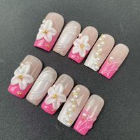 Vente en gros usine : Faux ongles longs forme cercueil de haute qualité, style rose sculpté 3D, très prisés en été, réutilisables
