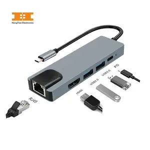 5 in 1 USB-C zu 4K HD-MI mit 100W Power Delivery Pass-Through USB 3.0 Typ C Mini/Travel Docking Station
