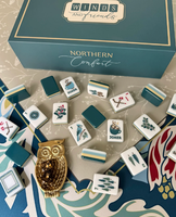 Jeu de Mahjong américain d'extérieur 166 tuiles, tuiles de Mahjong avec motifs naturels Hibou forestier et Oiseau, avec Joker, Teal 3 couches