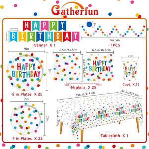 DAMAI Happy Birthday Decorations Party Supplies Set Dots Design Disposable <b>Paper</b> Plates Napkins Cup Birthday Party Tableware Set - Product Image 2