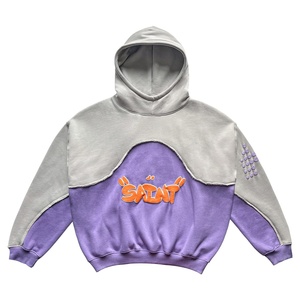 <b>Men</b> Autumn Vintage Embroidered Graphic Hoodie for <b>Grey</b> Patchwork Oversized Polyester/Cotton Pullover <b>Sweatshirt</b> - Product Image 1