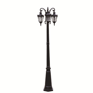 Outdoor Iron Garden <b>Light</b> <b>Post</b> Glass Shades 2700K Warm White A19 Bulb IP54 Non-Detachable AC 220V <b>Solar</b> Powered Motion Sensor - Product Image 3