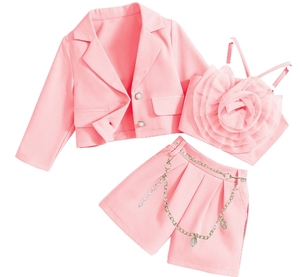 Abbigliamento per bambini set vestiti per ragazze primavera autunno giacca 3D gilet Shorts con catena di perle vestiti da <span class=keywords><strong>bambina</strong></span> - Product Image 1