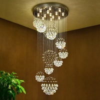 Luminaires de plafond pour hall d'hôtel, long escalier rond k9 cristal, éclairage de luxe, lustre goutte de pluie