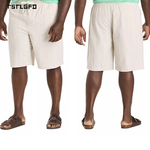 Oem Men'S Beach Shorts Plus Size Striped Cotton Linen Textured Pull On Shorts Gots Certified Custom Logo Summer Private Label - Product Image 2