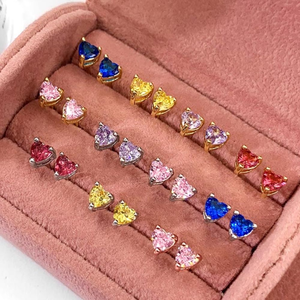 Wholesale Cute Design 18k Gold Plated Multi Color Cubic Zirconia <b>Small</b> Heart <b>Stud</b> <b>Earrings</b> for Women - Product Image 1