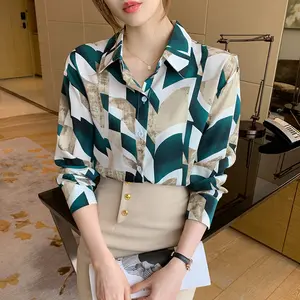 French New Women's Long Sleeve Shirt Spring and Autumn Fashion Splicing Baidu Slim Lady's Chiffon Blouses Girl's Top