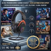 Headset Gaming RGB OEM ODM dengan Mikrofon Peredam Kebisingan, Speaker 50mm, Desain Over-Ear dari Metal & Kulit