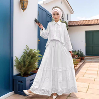 Dernière Mode : Ensemble Deux Pièces pour Femmes Musulmanes - Robe Abaya à Dentelle Unie Ajourée et Jupe Modeste