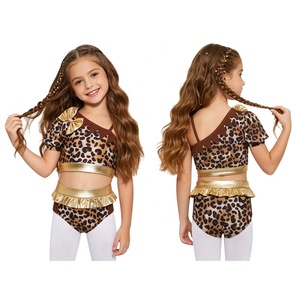 Girls Cave <b>Dance</b> <b>Costumes</b> Crop Top and Briefs Gold Trim Ruffle 2 Piece Sets Spandex Slim <b>for</b> Competition Custom - Product Image 2