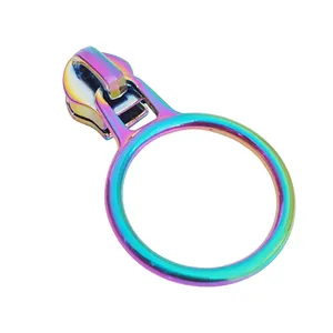 Custom logo engraved metal zipper slider new design rainbow zipper pulls for purse clothes bags