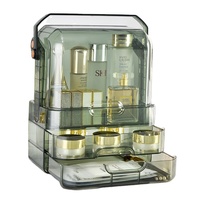 Organisateur de maquillage en plastique, boîte de rangement pour produits de soin de la peau, présentoir à cosmétiques avec tiroir à 2 niveaux et couvercle transparent