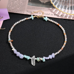 Collar de cuentas de piedra natural colorido, cadena de clavícula con forma geométrica, estilo dulce para chica, accesorio versátil - Product Image 4