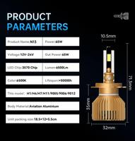 Ampoules de phares LED Auto 65W H1 H4 H7 H11 9005 9006 3570 Chips 6500K en aluminium et cuivre 12V pour accessoires d'éclairage automobile
