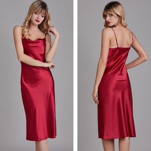 <span class=keywords><strong>Lungo</strong></span> Sexy del <span class=keywords><strong>Raso</strong></span> di Seta di Notte Slittamento del Vestito Delle Signore - Product Image 4