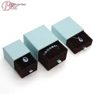 Lüks kağit kutu mücevher ambalaj kutusu seti karton yüzük düğün hediyesi eko dostu kadife takı kutuları logo ile