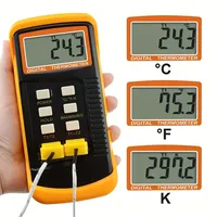 Digital Portable High-Temperature Thermometer Dual Channel K-Type Thermocouple Probes LCD Display Battery Powered