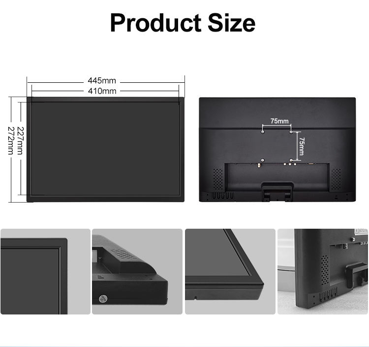 18.5 Inch Industrial Display HD-MI USB Resistive Touch Wide Screen Plastic TFT VESA Wall Mounted Industrial Monitor