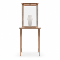 Vitrine à bijoux sur mesure en or rose avec vitrine en verre pour boutique de bijoux de marque, distributeur et design d'intérieur