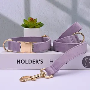 Collier pour <span class=keywords><strong>chien</strong></span> <span class=keywords><strong>en</strong></span> velours personnalisé avec boucle <span class=keywords><strong>en</strong></span> métal gravée, collier et <span class=keywords><strong>laisse</strong></span> réglables pour la promenade - Product Image 3