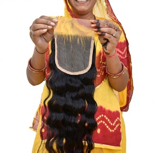 Unprocessed Non-Remy 100% Natural Virgin Indian Human Hair <b>Extensions</b> <b>Cheap</b> Machine Double Weft Closure Wavy Color 100g Vendor's - Product Image 1