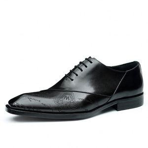 Nouvelles Chaussures Habillées pour Hommes à Bout Carré, en Cuir Véritable, à Lacets, pour le Bureau, Broderie de Haute Qualité, Collection Automne - Product Image 1