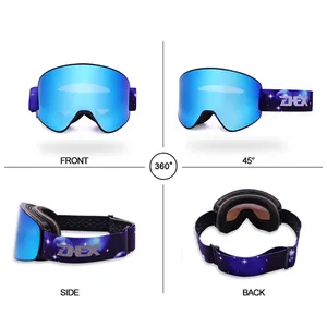 High Quality New Winter Snowboard Googles Cylindrical Lens Ski Goggles Interchange Lens Magnetic Ski Goggles For Wearing Glasses